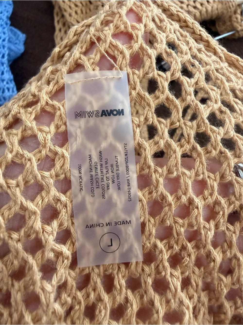 Fashion Nova Crocheted Two-Piece Swim Coverup in Camel Brown